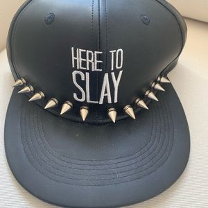 Leather flat top hat with studs